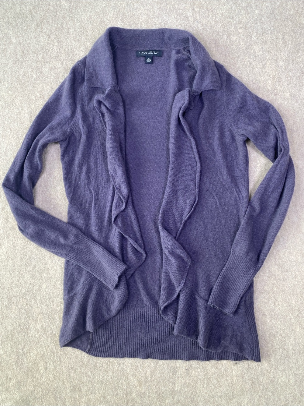 Cashmere Blend Open-Front Cardigan Purple Ruffle-Trim Banana Republic Medium